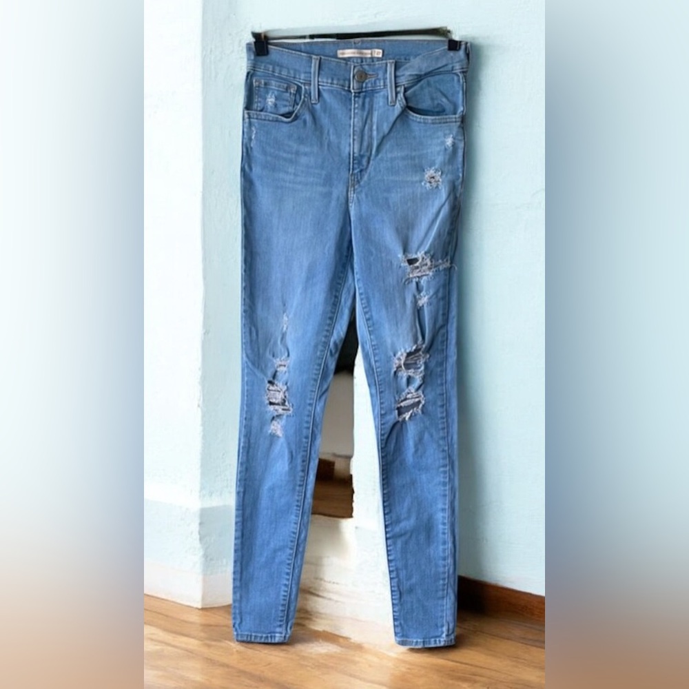 Signature by Levi Strauss Blue Skinny Jeans with Distressed Design